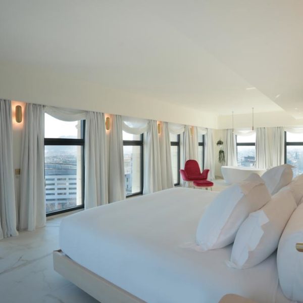 Luxurious bedroom with amazing view over Barcelona