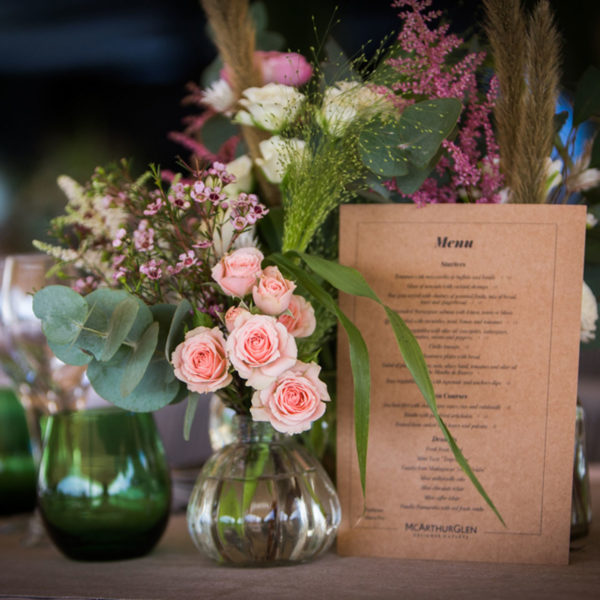 Culinary arts Menu on table with flowers champetre