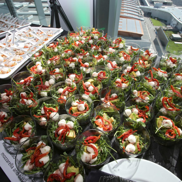 catering on buffet facing Fira Gran Via for lunch after the presentation