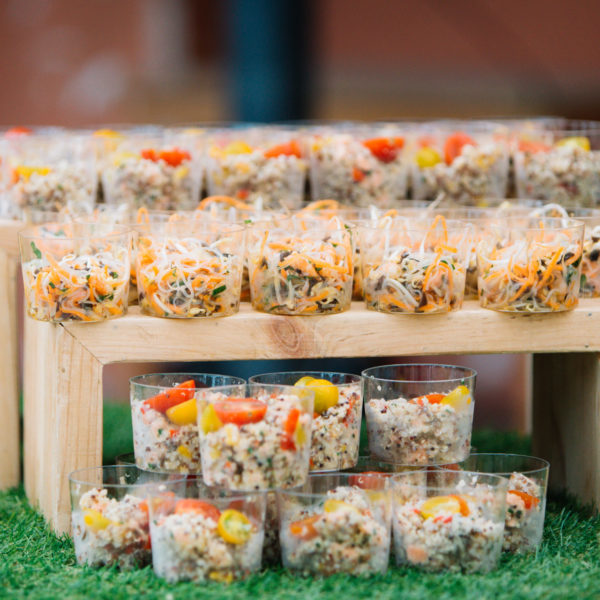 Salads displayed on a buffet during a summer party in Cagnes sur mer