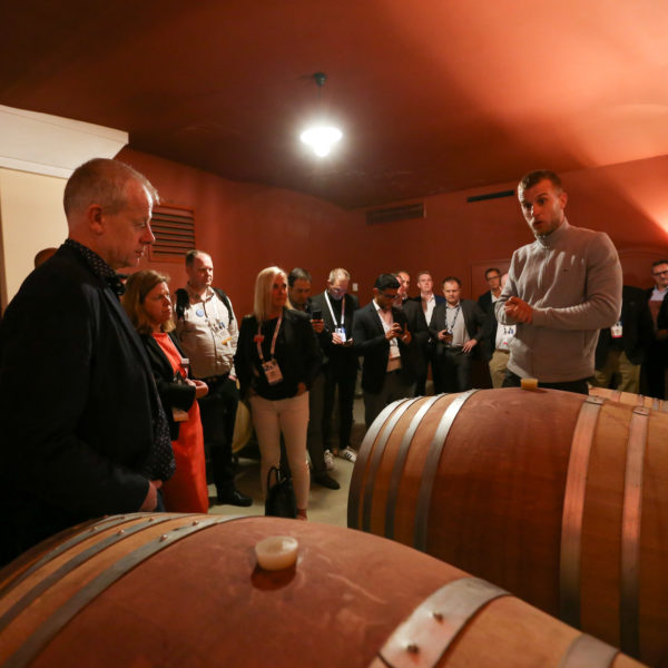 Sommelier explaining the wine fabrication process in the caves
