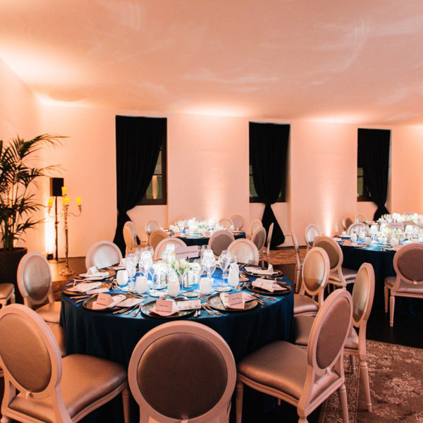 Blue and silver tableware during and exclusive dinner during MIPIM