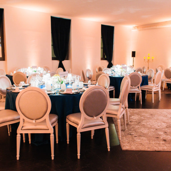 Blue and silver tableware during and exclusive dinner during MIPIM