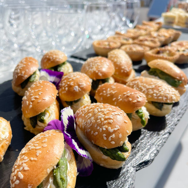 Mini asparagus sandwiches delivered and served at the booth during MIPIM