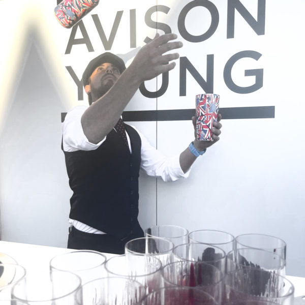 Flair bar tender in action during MIPIM happy hour at the booth