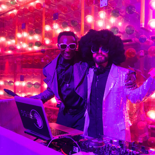 DJs performing during disco party