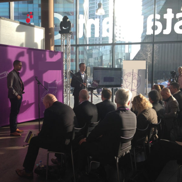 Press conference during MWC right before lunch break across the street from Fira Gran Via