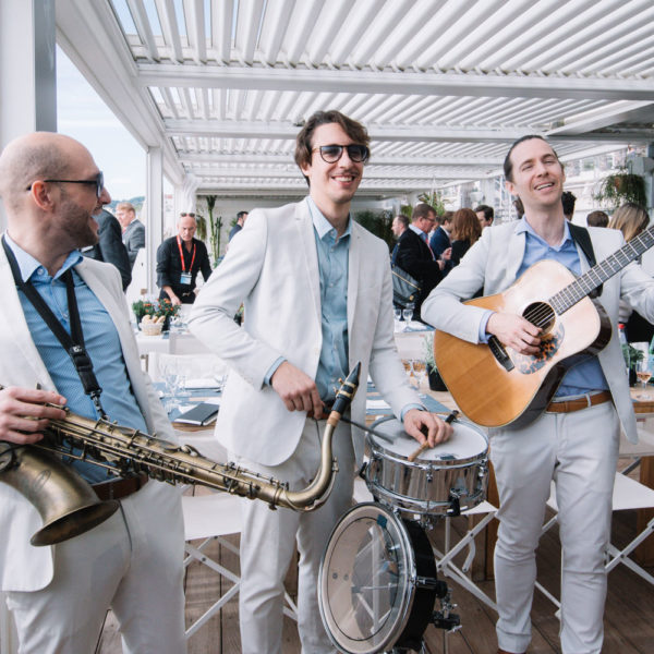 Band playing on the beach restaurant during MAPIC
