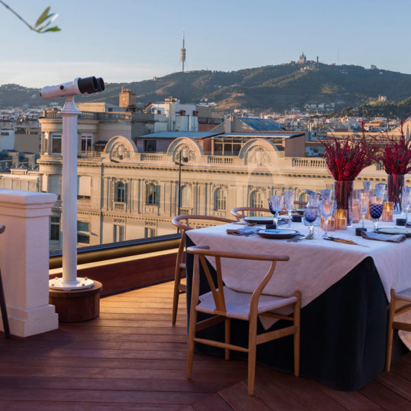 dinner set-up on the rooftop terrace facing Tibidabo mount