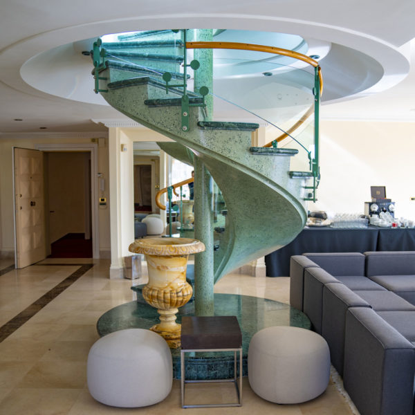 Stairs inside hospitality suite facing le palais des festivals in cannes