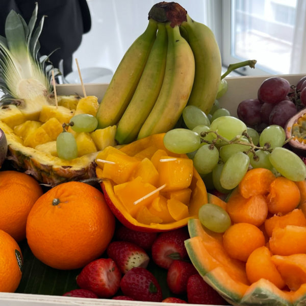 MIPIM breakfast delivery with fresh basket of fruits in hospitality suite