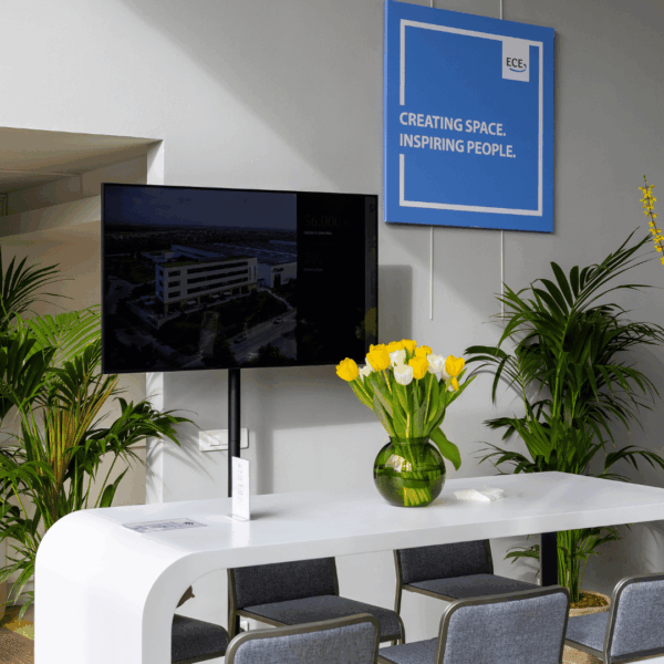 High tables for unformal meetings area during MIPIM