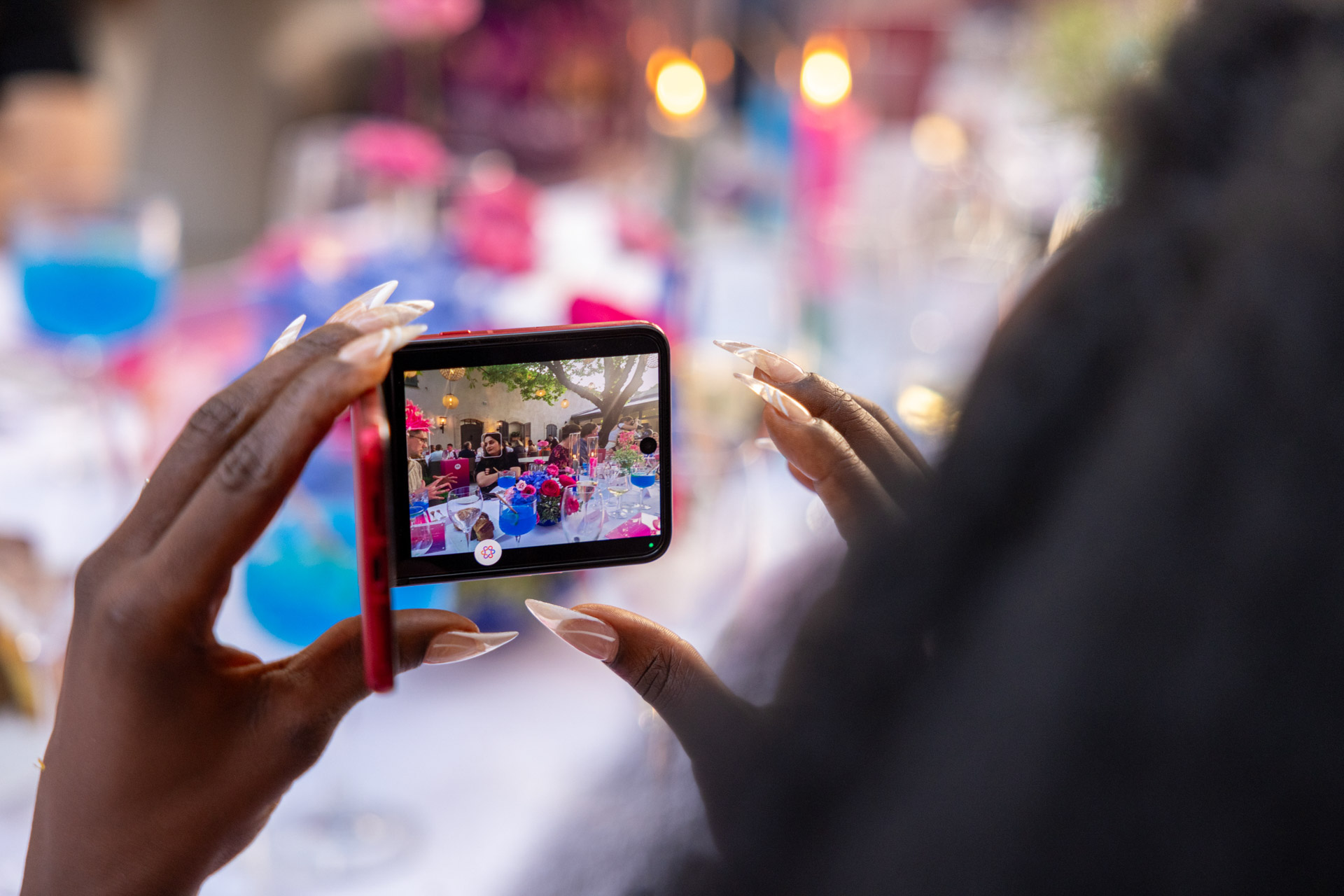 Content creator discovering the flip phone during the dinner