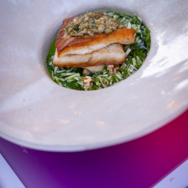 A plate with the green color dominant matching the phone