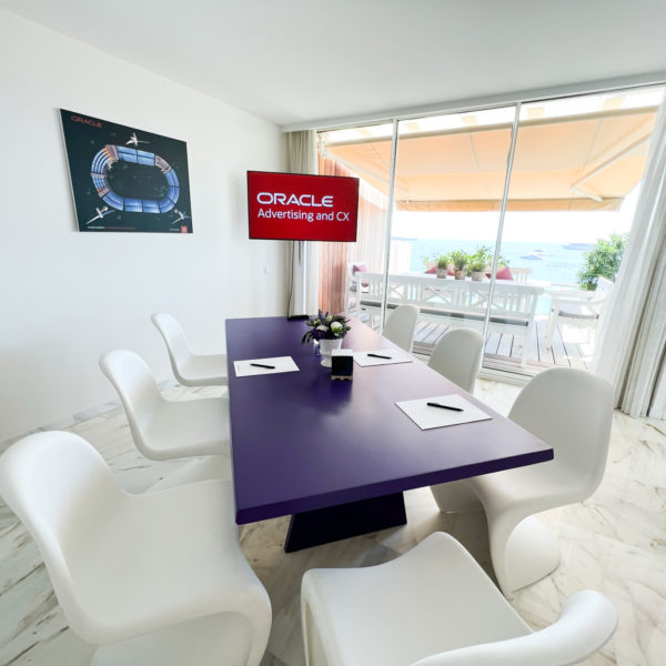 Meeting table painted in pantone colours for the customer during Cannes Lions