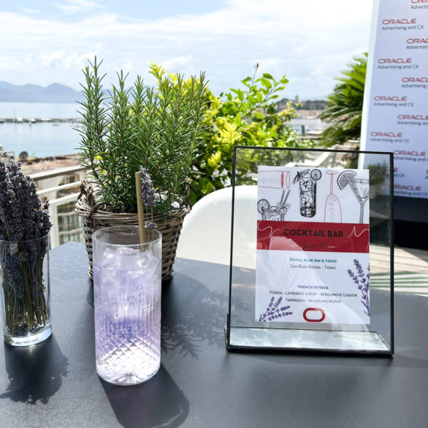 Local ingredients cocktail transforming from blue to purple during Cannes Lions