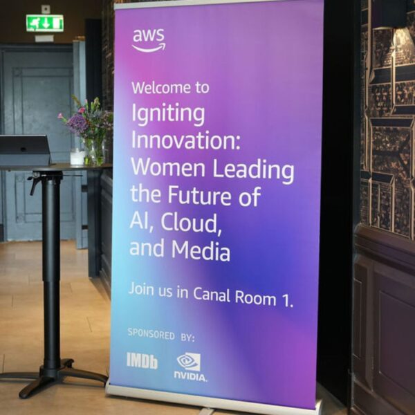 welcome area for the panel session with some branded roll up banner