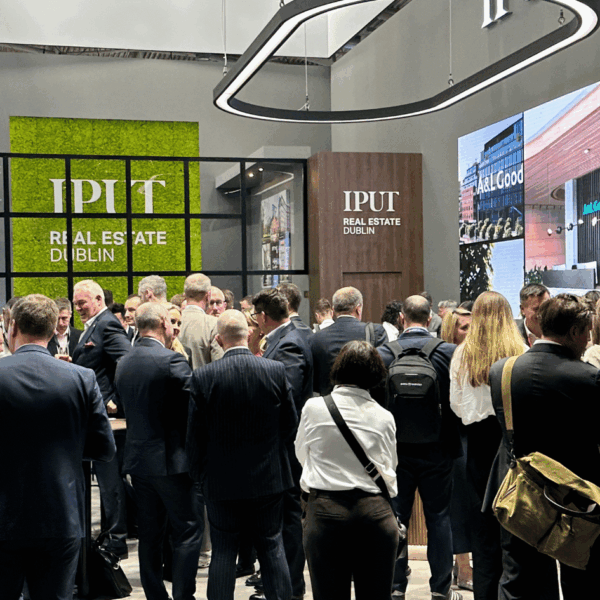 Customer stand overview during expo real Munich