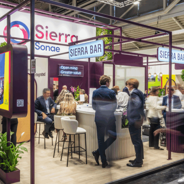 Customer stand overview during expo real Munich