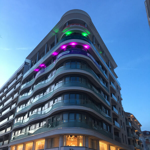 Night view of the building during MIPIM