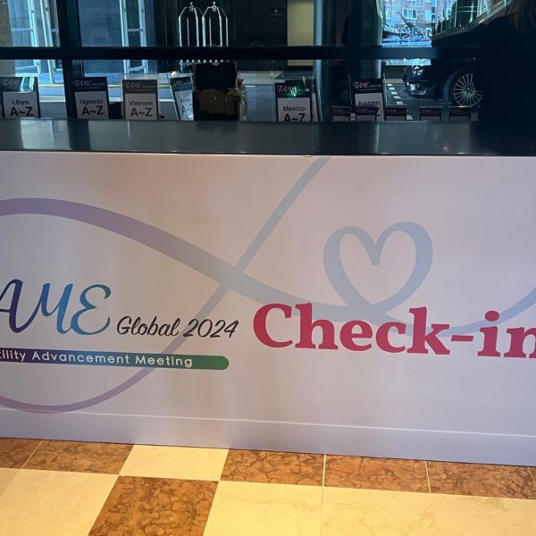 Welcome desk for check-in of the guests in the dedicated lobby for the medical conference