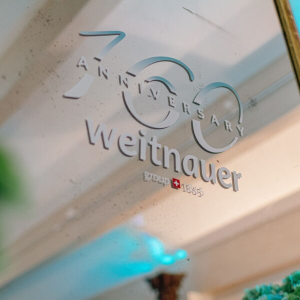 the anniversary special logo sticker was strategically spread across the hospitality suite, here on the mirror above the cheminee