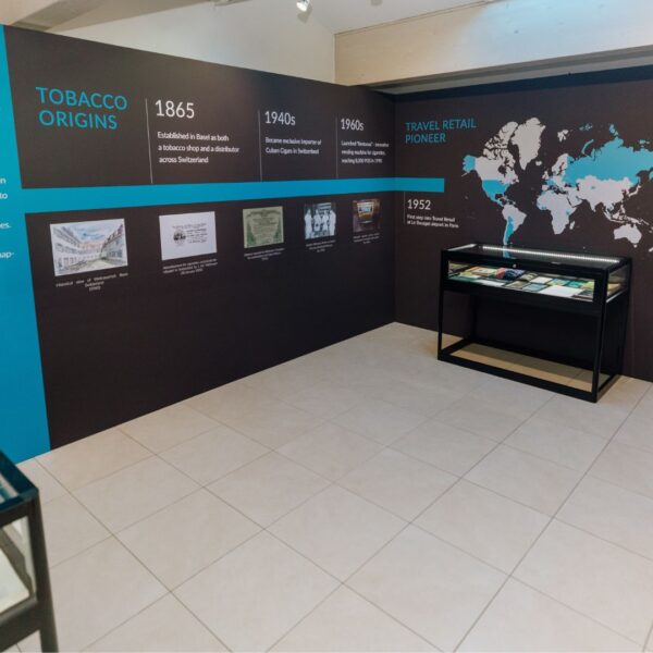 a pop up museum was created in the hospitality suite. We created 3 walls with full branding including a timefram of the company history. Some glass cases were also installed to showcase the symbolic papers and items of such long history of business